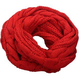 Women's Twist Red Thick Ribbed Knit Winter Infinity Circle Loop Scarf